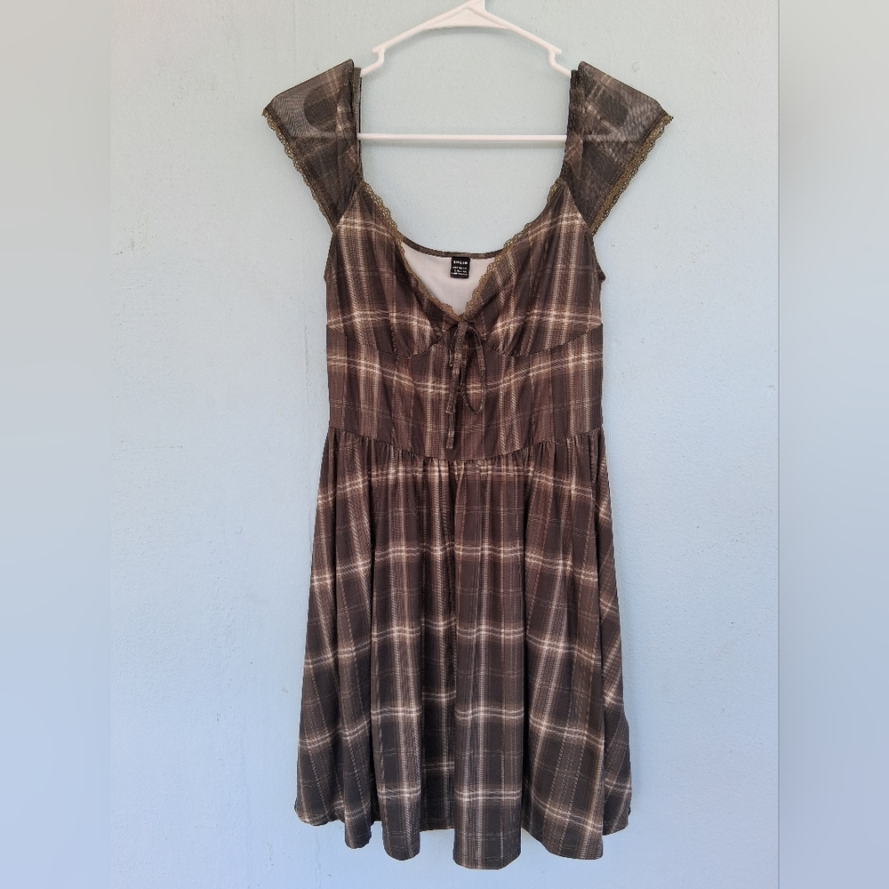 SHEIN Brown Plaid Mini Dress